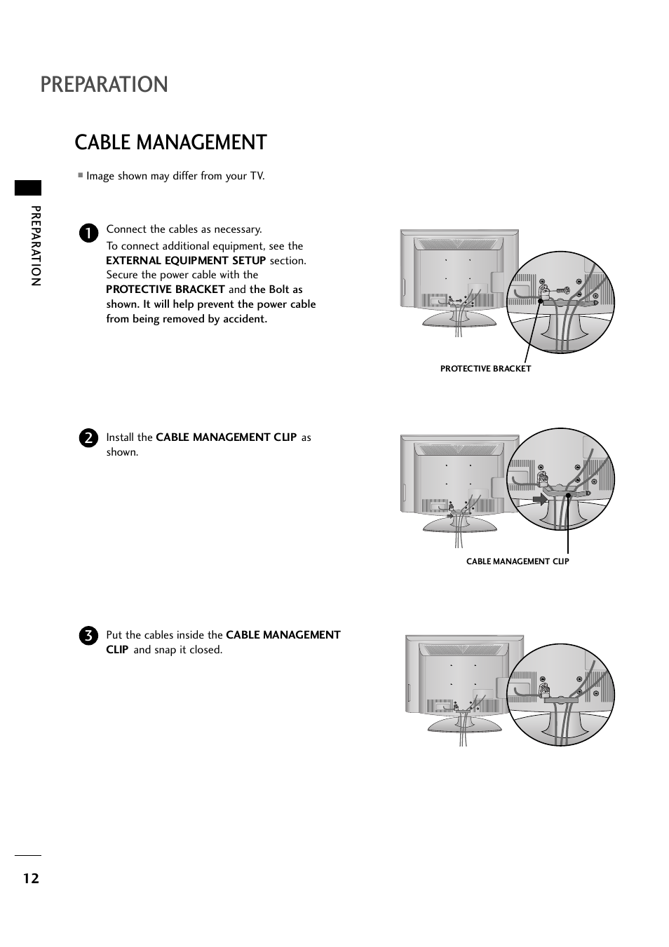 Preparation, Cable management | LG 263DCH User Manual | Page 14 / 88