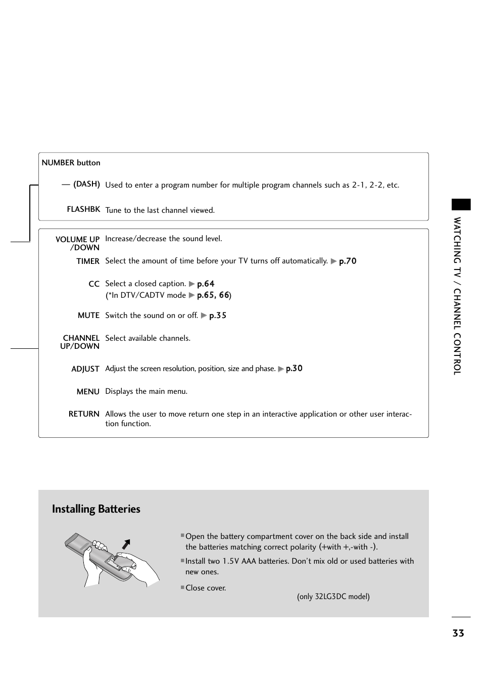 Installing batteries | LG 263DCH User Manual | Page 35 / 88