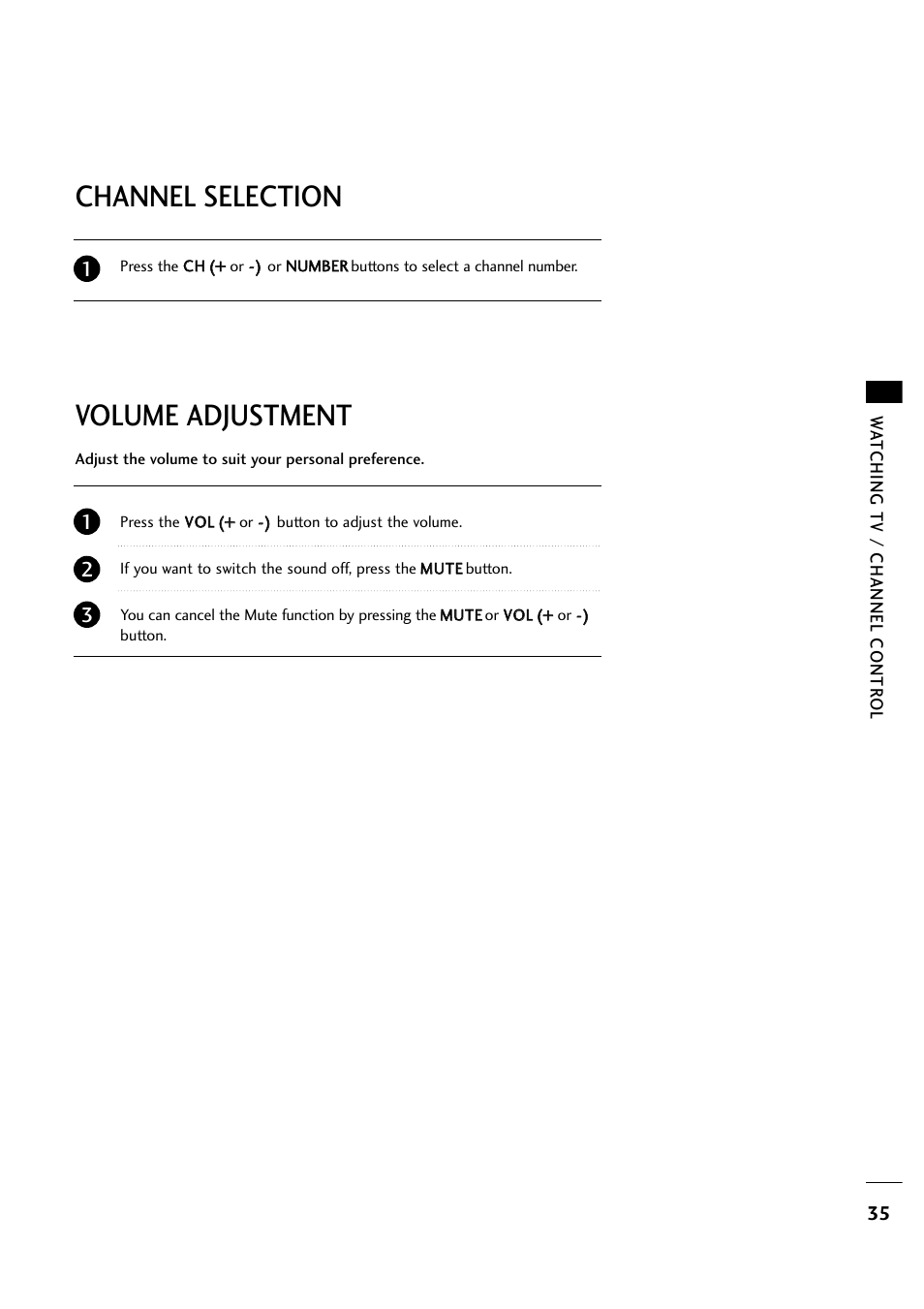 Volume adjustment channel selection | LG 263DCH User Manual | Page 37 / 88