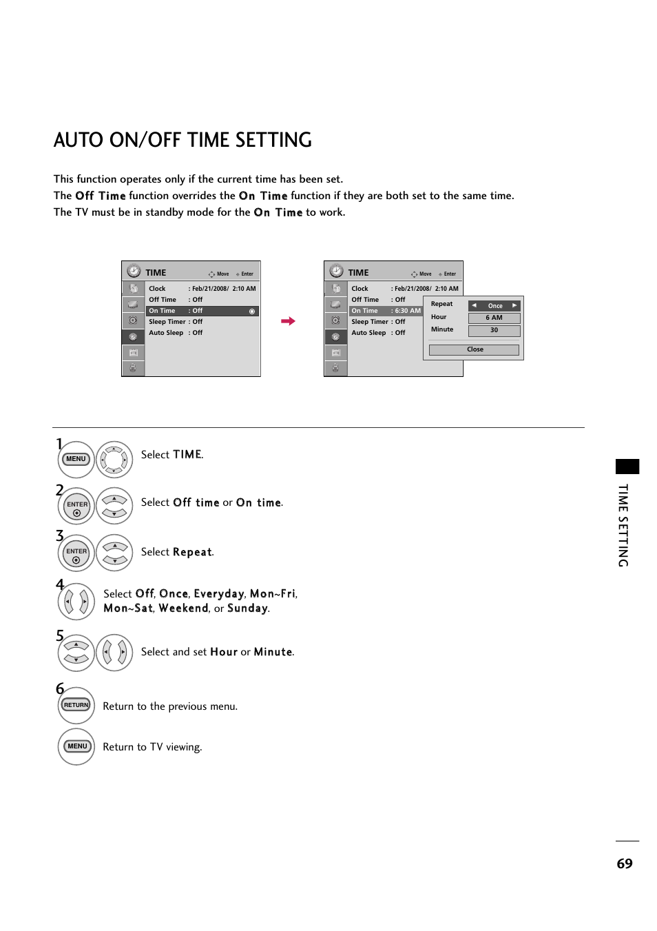 Auto on/off time setting, Time setting | LG 263DCH User Manual | Page 71 / 88