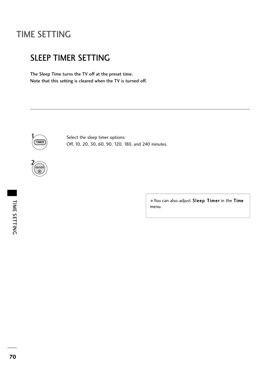 Time setting, Sleep timer setting | LG 263DCH User Manual | Page 72 / 88