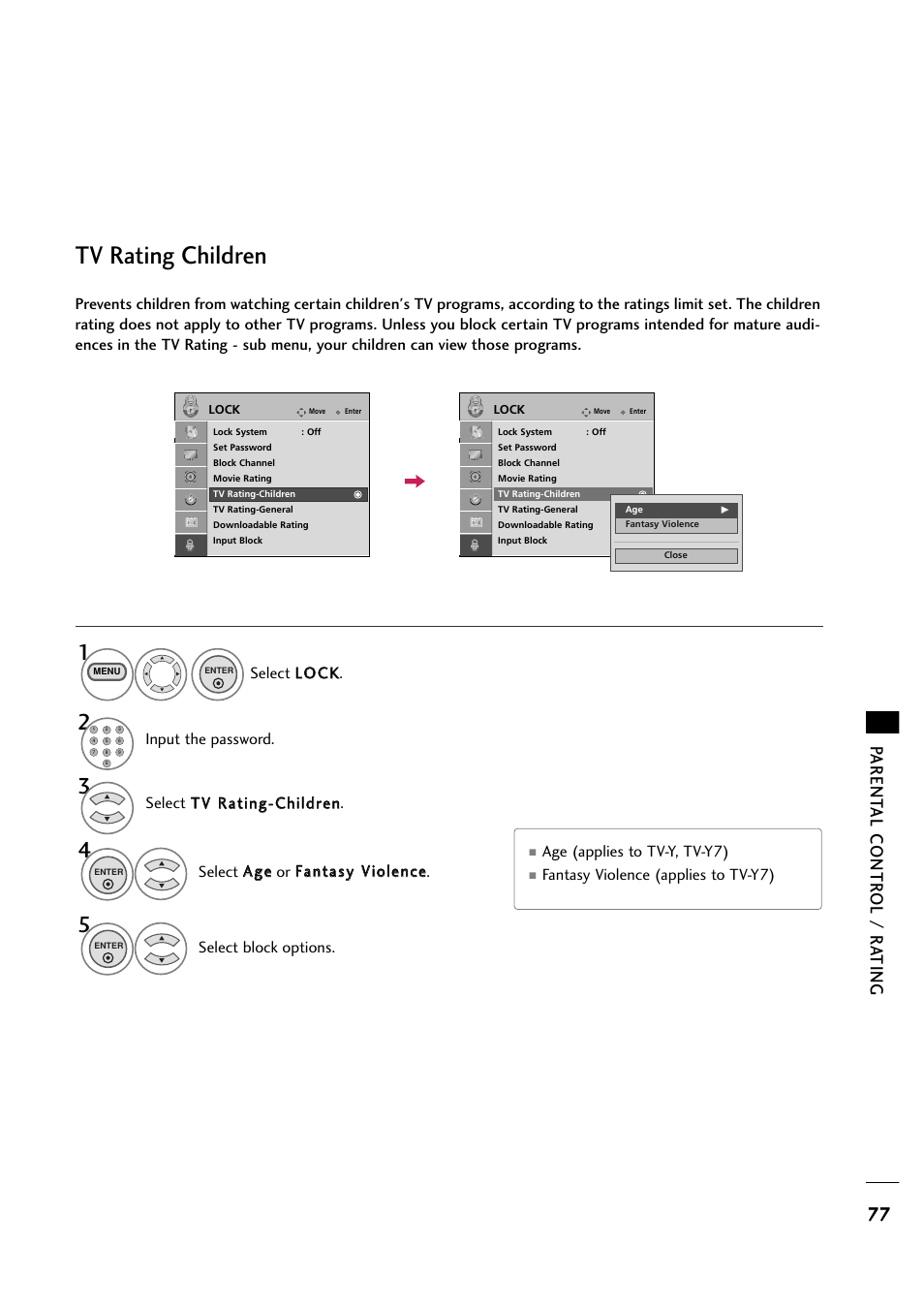 Tv rating children, Parent al contr ol / r a ting | LG 263DCH User Manual | Page 79 / 88