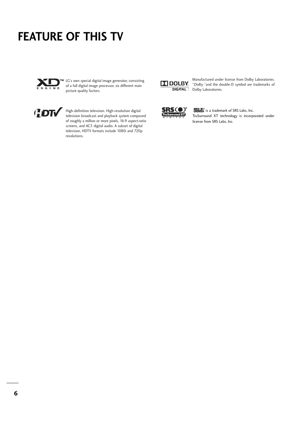 Feature of this tv | LG 263DCH User Manual | Page 8 / 88
