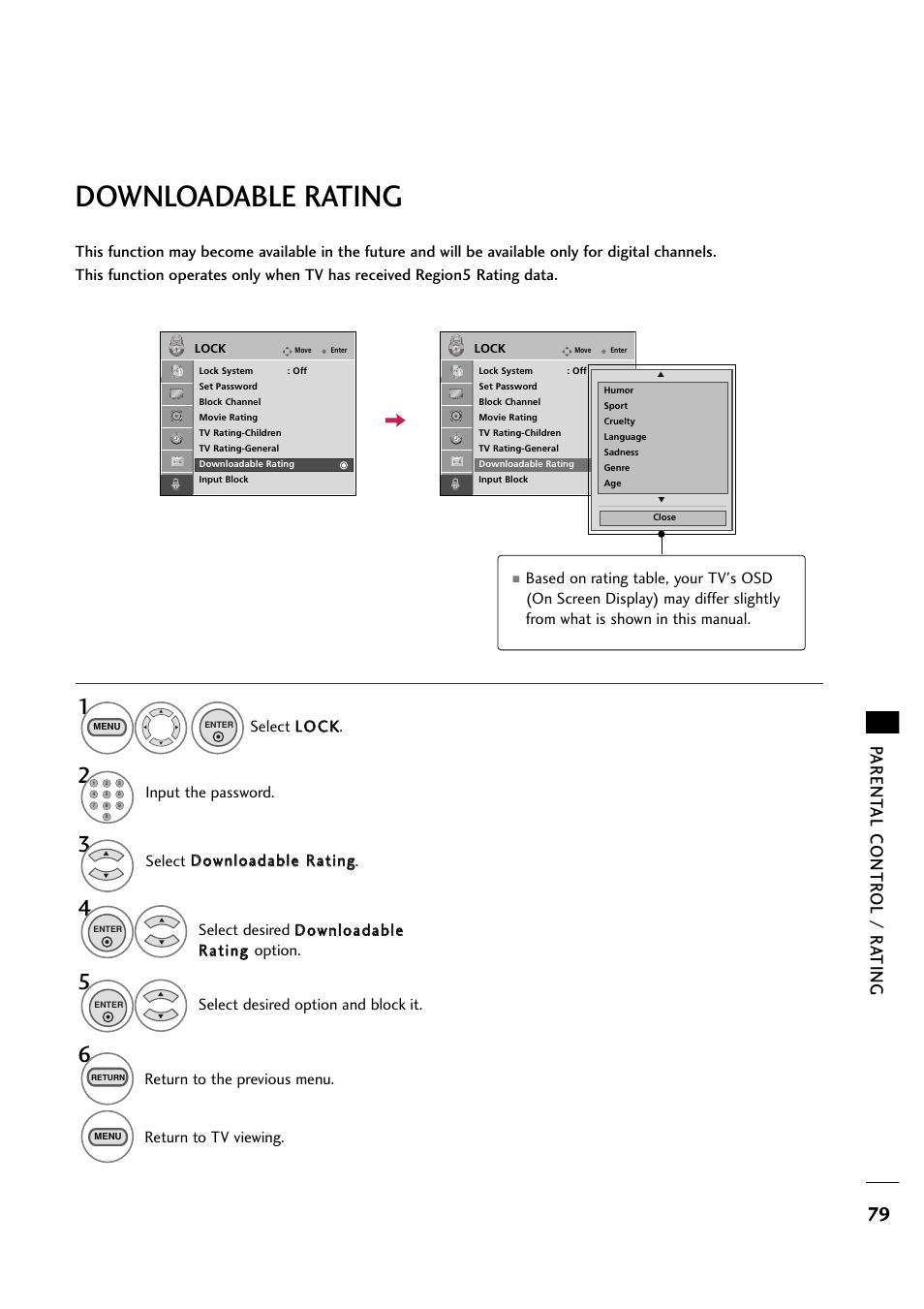 Downloadable rating, Parent al contr ol / r a ting | LG 263DCH User Manual | Page 81 / 88