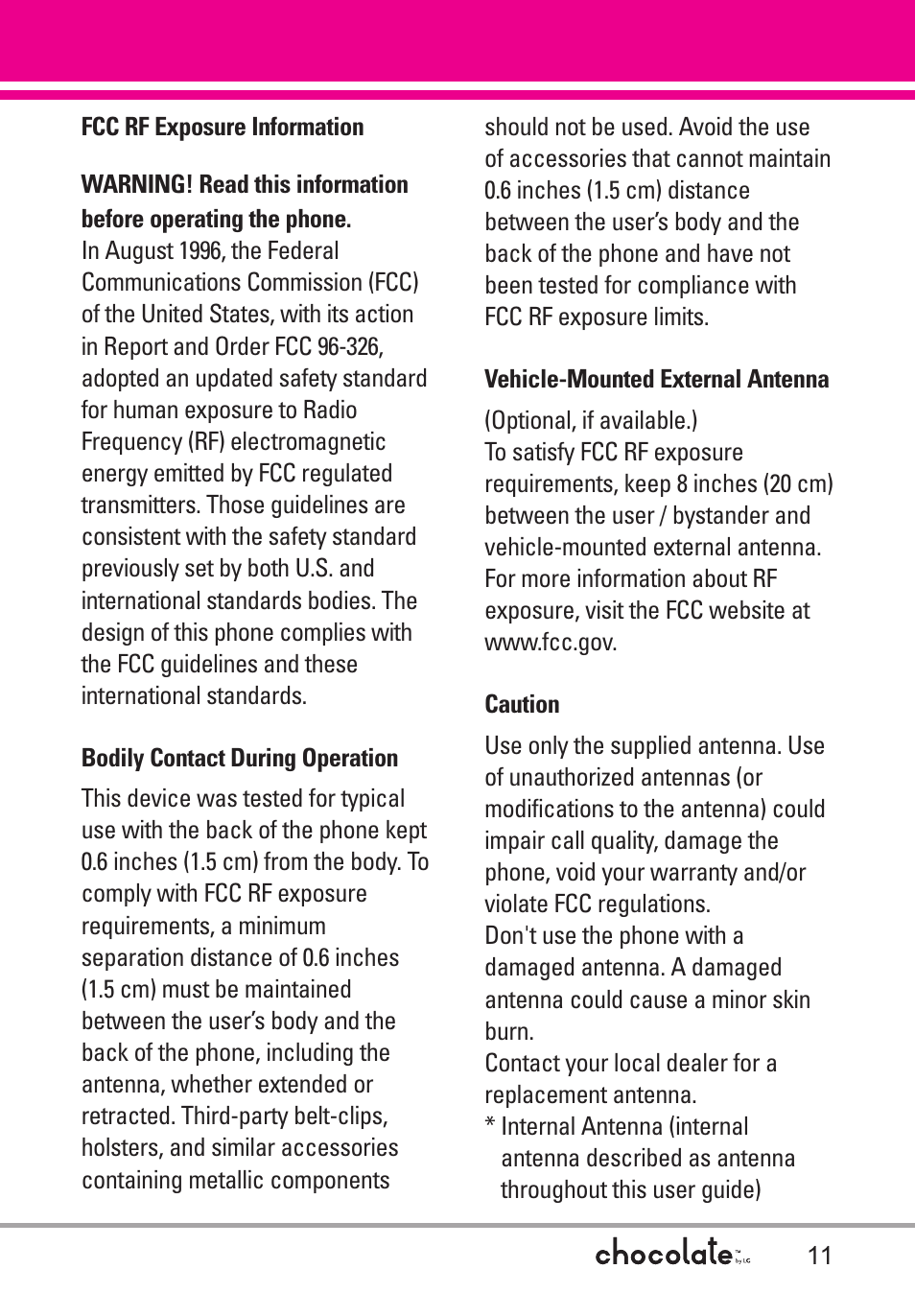 LG Chocolate VX8550 User Manual | Page 13 / 123
