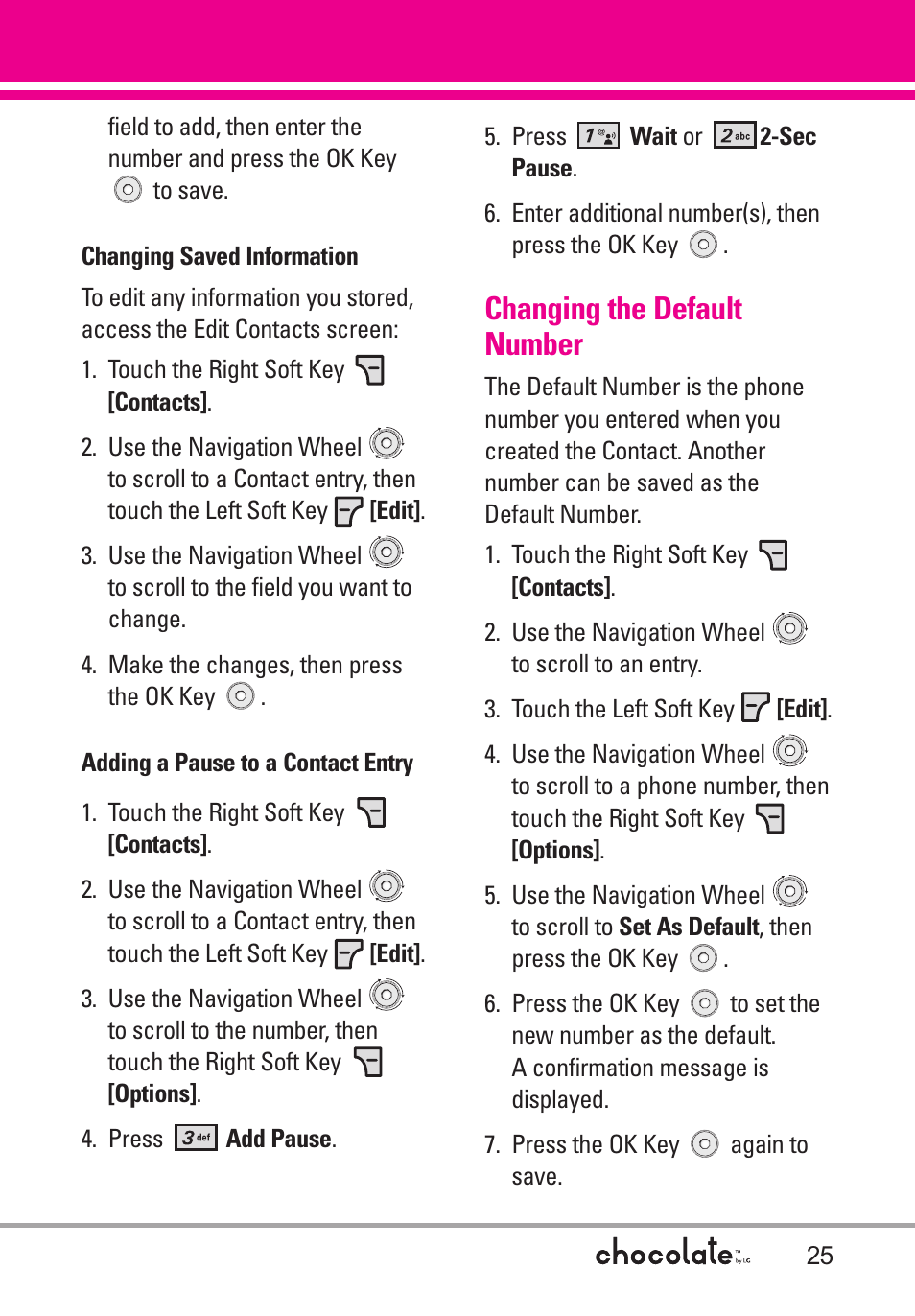 Changing the default number | LG Chocolate VX8550 User Manual | Page 27 / 123