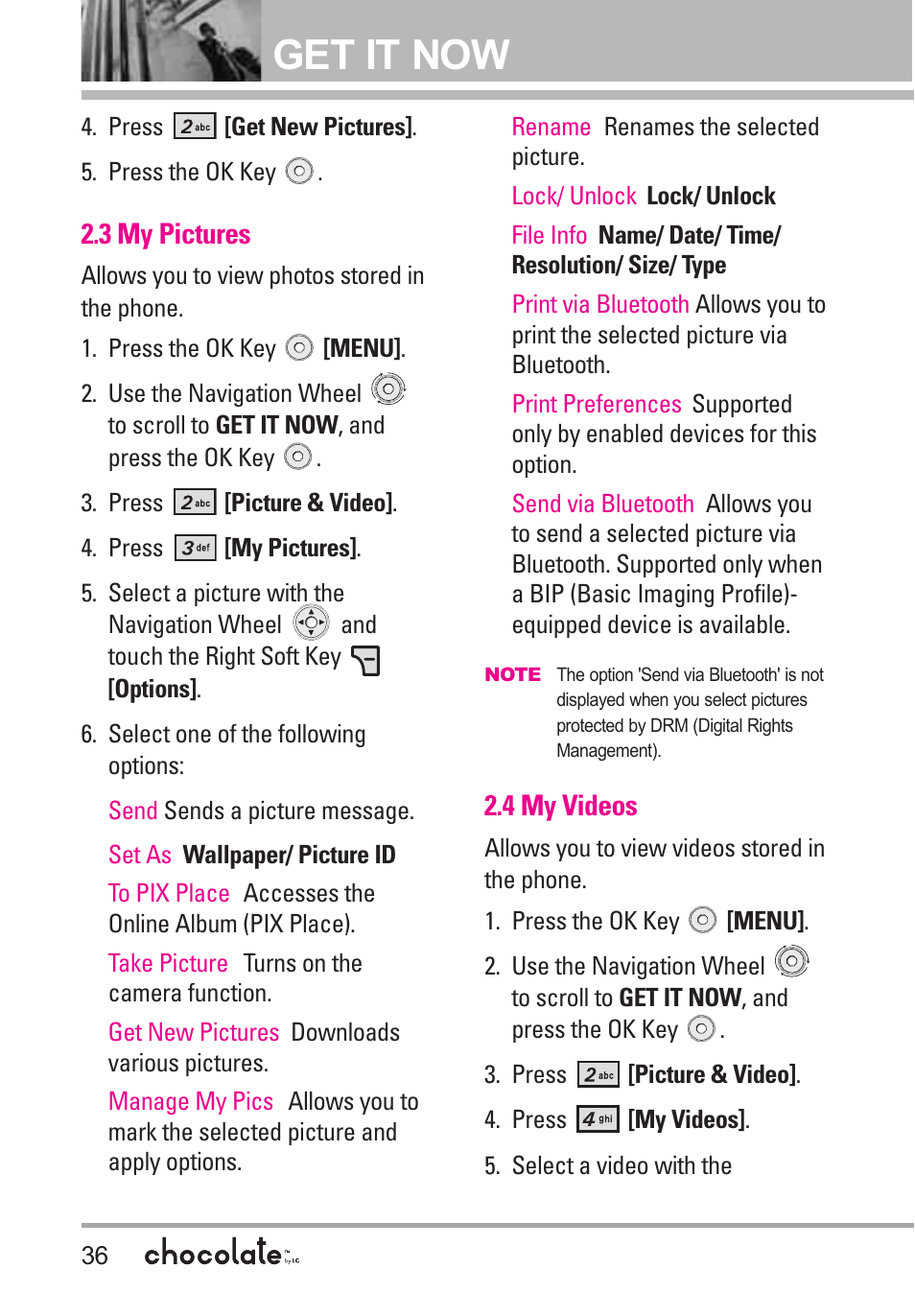 Get it now | LG Chocolate VX8550 User Manual | Page 38 / 123
