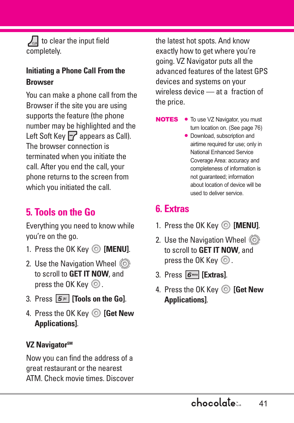 Tools on the go, Extras | LG Chocolate VX8550 User Manual | Page 43 / 123