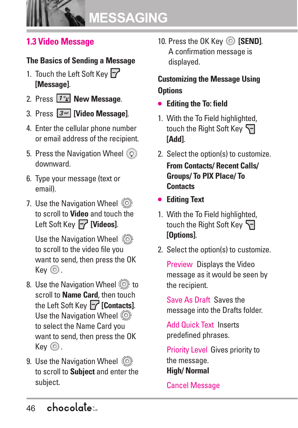 Messaging | LG Chocolate VX8550 User Manual | Page 48 / 123