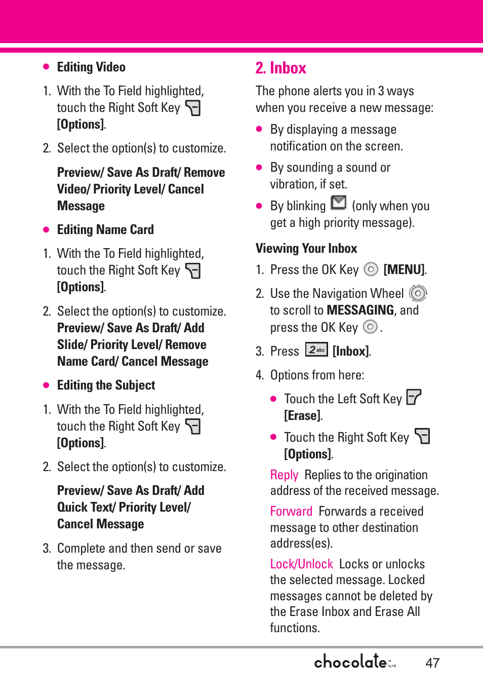 Inbox | LG Chocolate VX8550 User Manual | Page 49 / 123