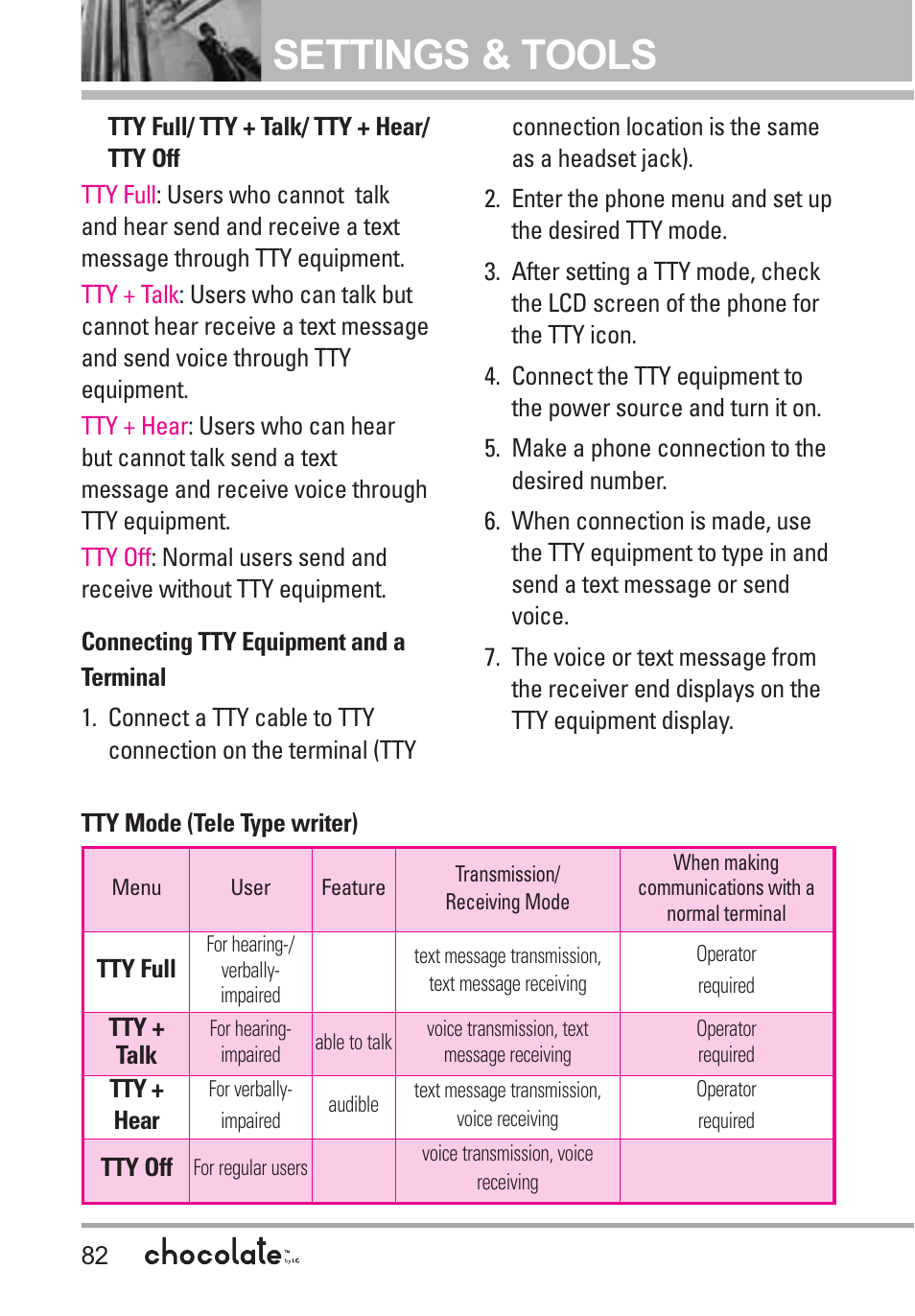 Settings & tools | LG Chocolate VX8550 User Manual | Page 84 / 123