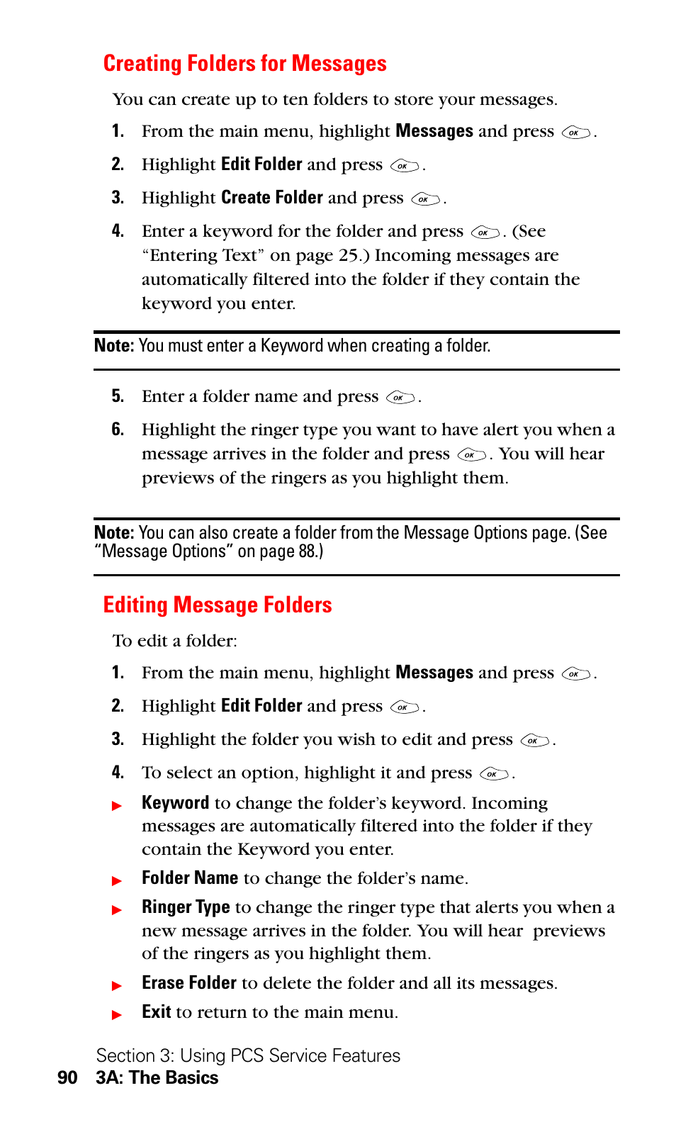 Creating folders for messages, Editing message folders | LG Sprint 1200 User Manual | Page 100 / 128