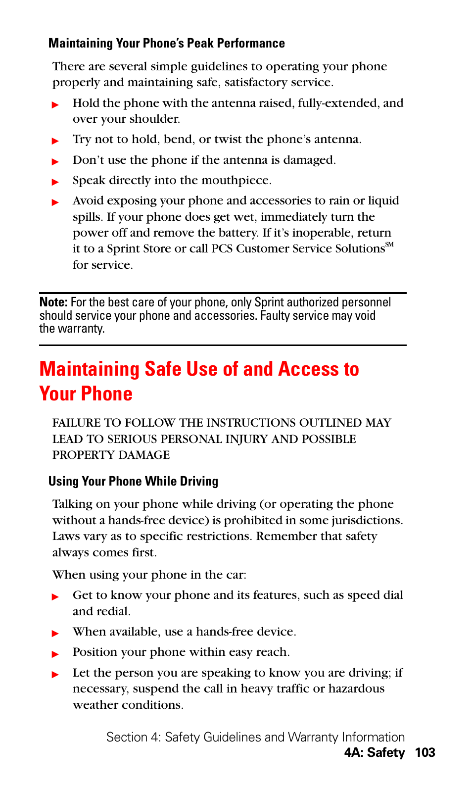 Maintaining safe use of and access to your phone | LG Sprint 1200 User Manual | Page 113 / 128