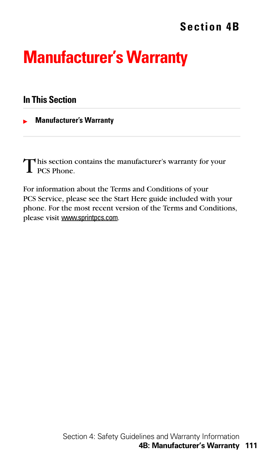 Manufacturer’s warranty, 4b. manufacturer’s warranty | LG Sprint 1200 User Manual | Page 121 / 128