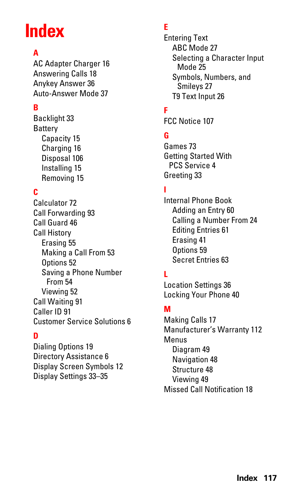 Index | LG Sprint 1200 User Manual | Page 127 / 128