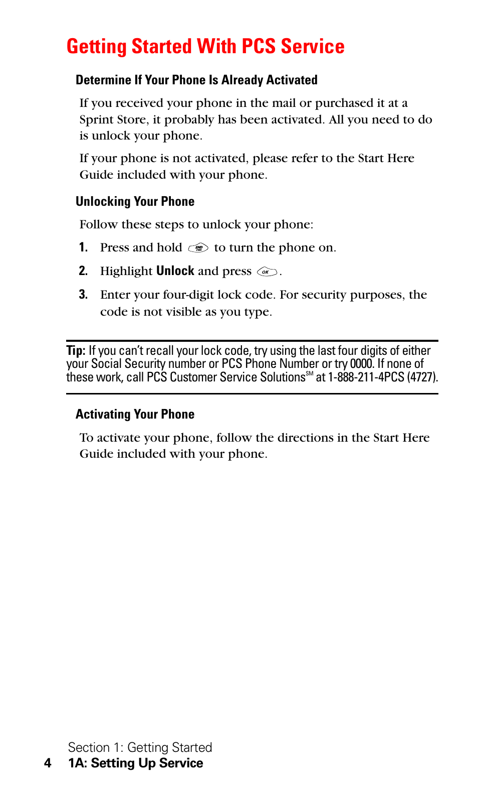 Getting started with pcs service | LG Sprint 1200 User Manual | Page 14 / 128