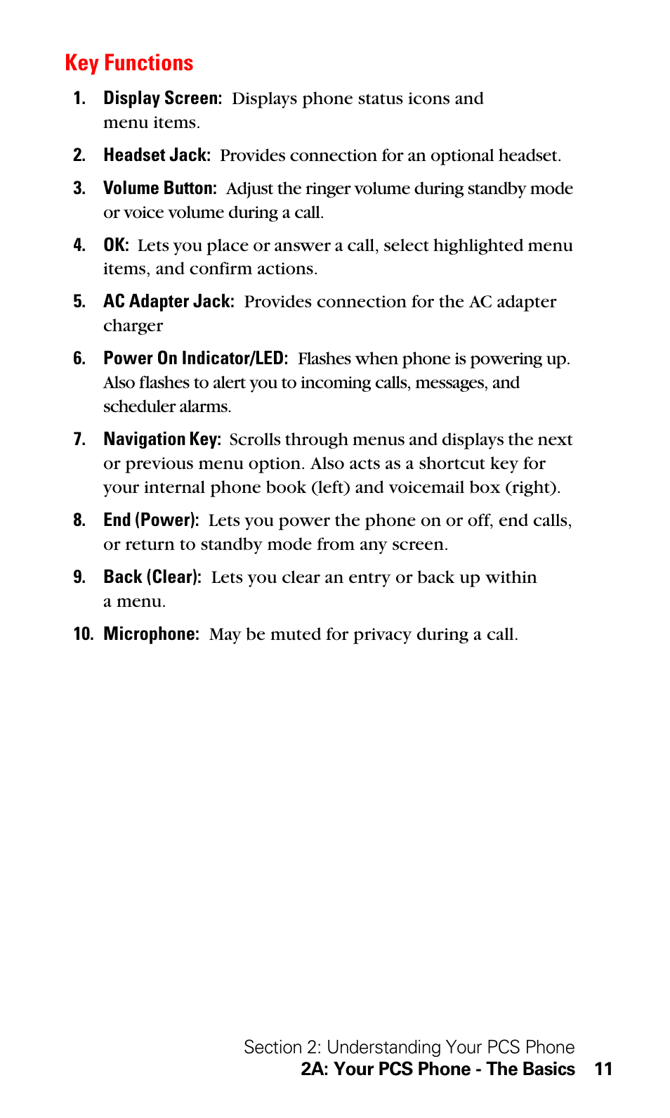 Key functions | LG Sprint 1200 User Manual | Page 21 / 128