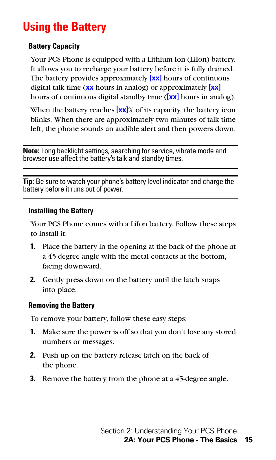 Using the battery | LG Sprint 1200 User Manual | Page 25 / 128