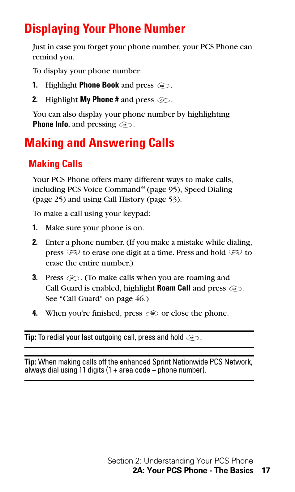 Displaying your phone number, Making and answering calls, Making calls | LG Sprint 1200 User Manual | Page 27 / 128