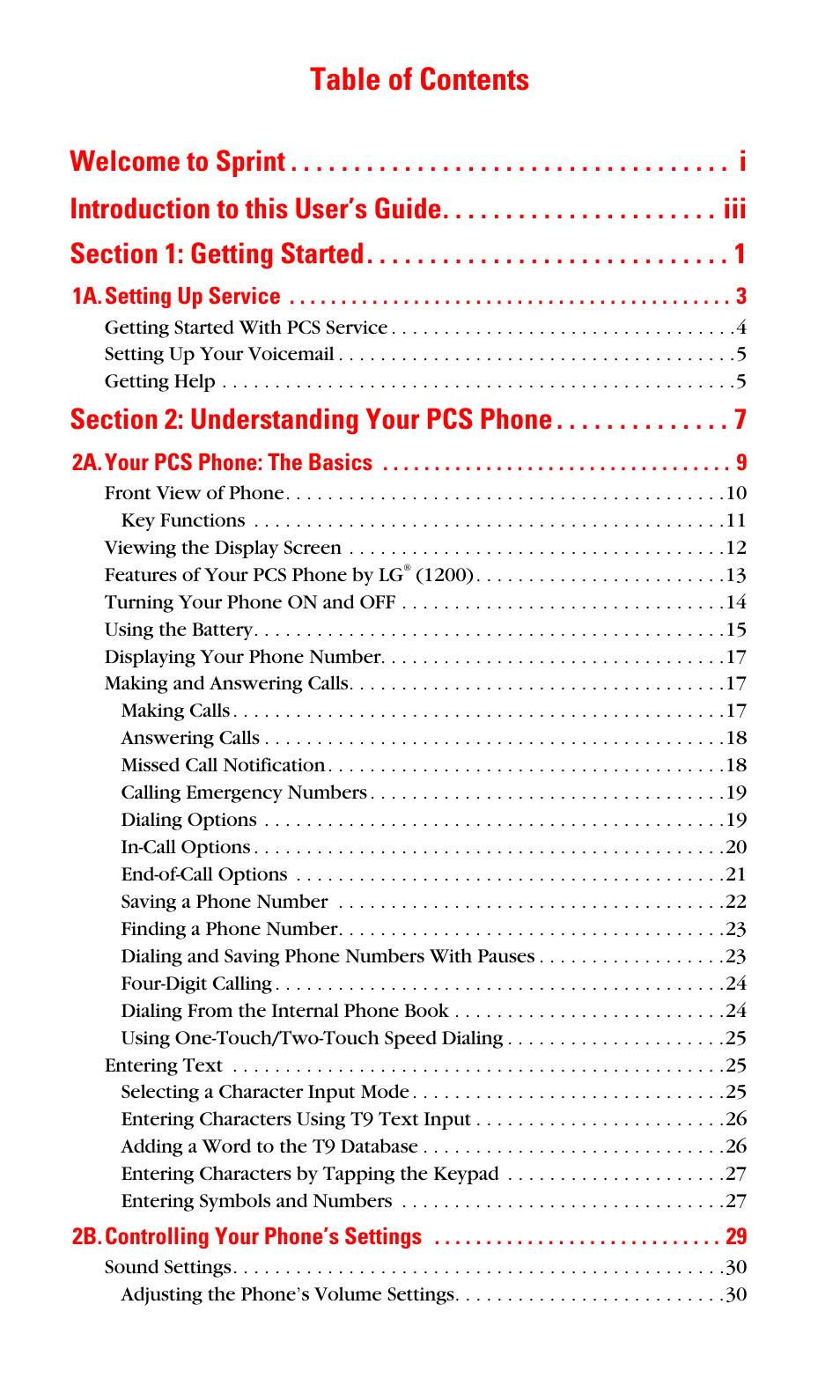 LG Sprint 1200 User Manual | Page 3 / 128