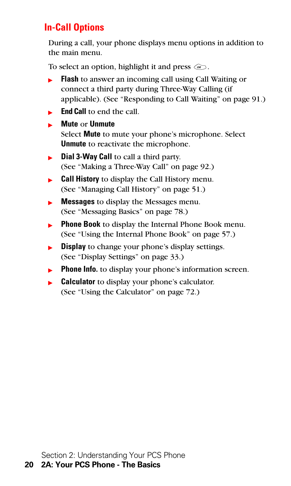 In-call options, End call to end the call | LG Sprint 1200 User Manual | Page 30 / 128