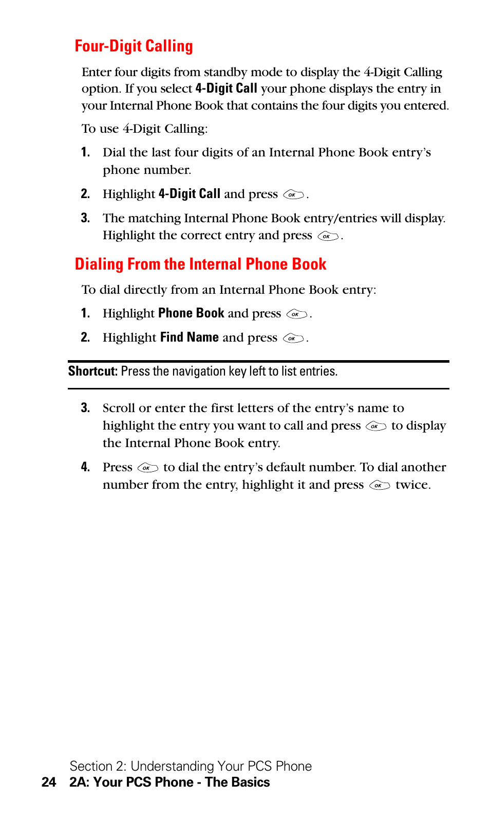 Four-digit calling, Dialing from the internal phone book | LG Sprint 1200 User Manual | Page 34 / 128