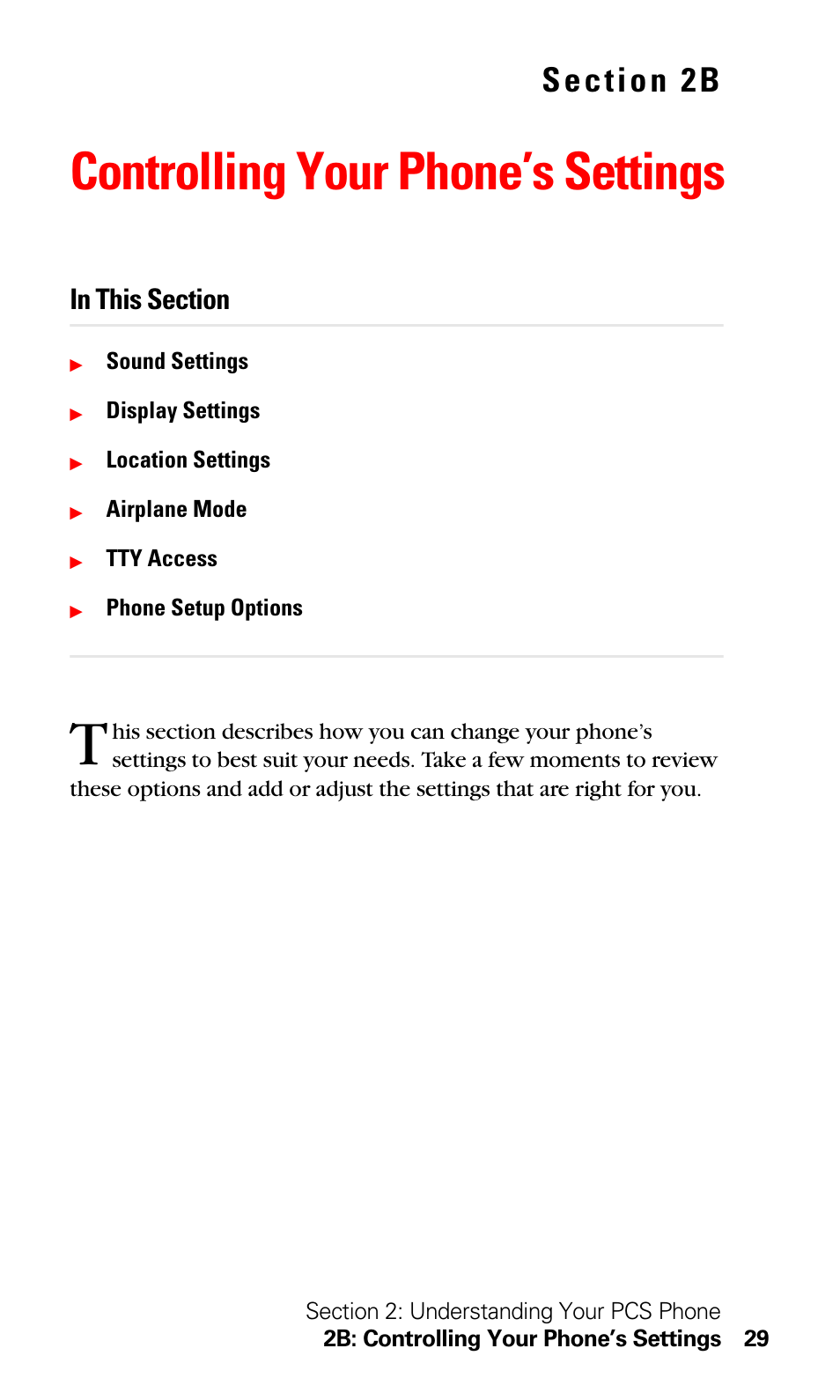 Controlling your phone’s settings, 2b. controlling your phone’s settings | LG Sprint 1200 User Manual | Page 39 / 128