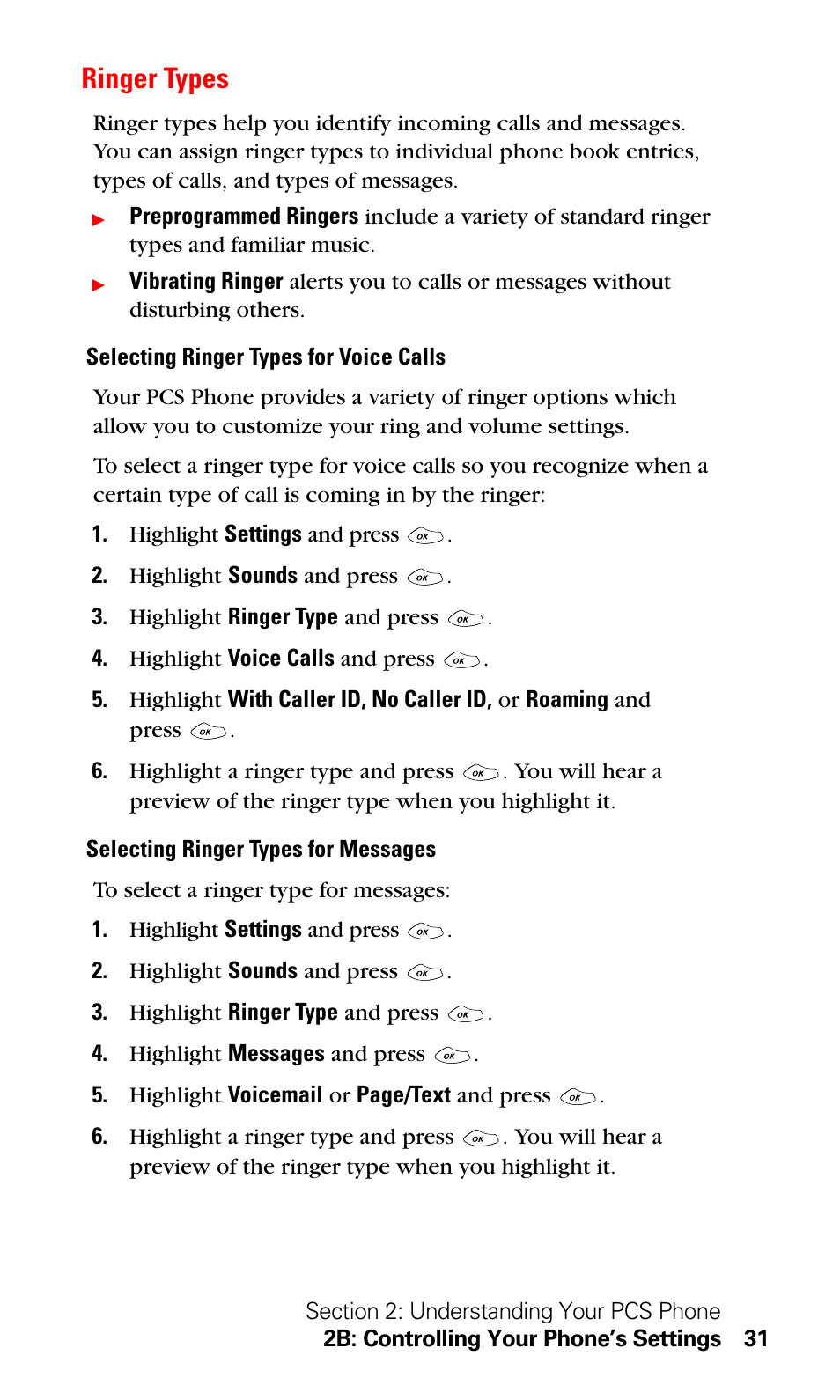 Ringer types | LG Sprint 1200 User Manual | Page 41 / 128