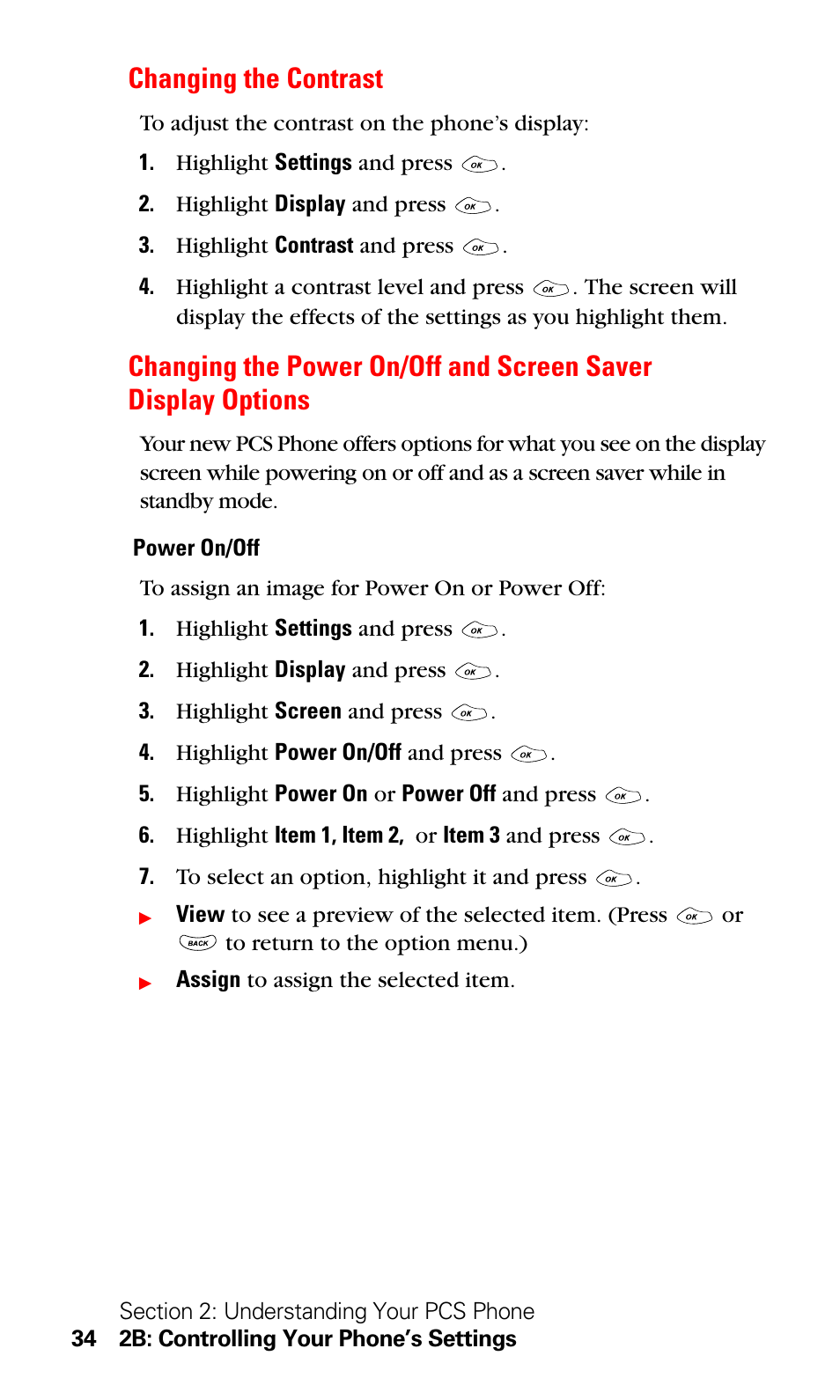 Changing the contrast | LG Sprint 1200 User Manual | Page 44 / 128