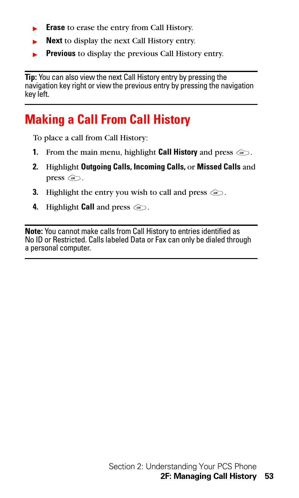 Making a call from call history | LG Sprint 1200 User Manual | Page 63 / 128