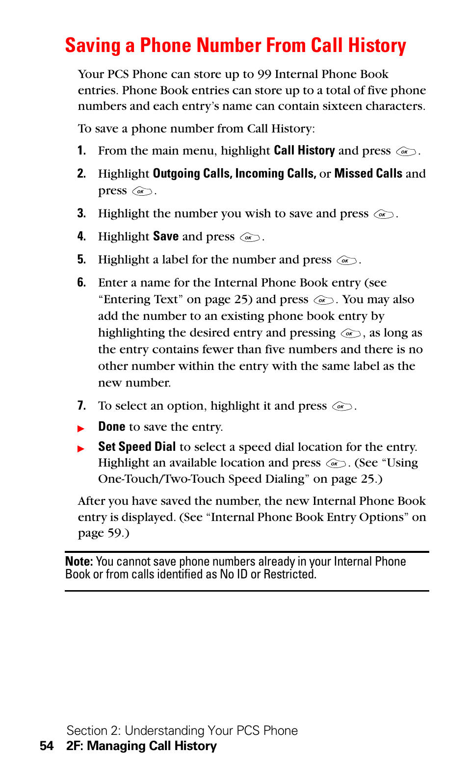 Saving a phone number from call history | LG Sprint 1200 User Manual | Page 64 / 128