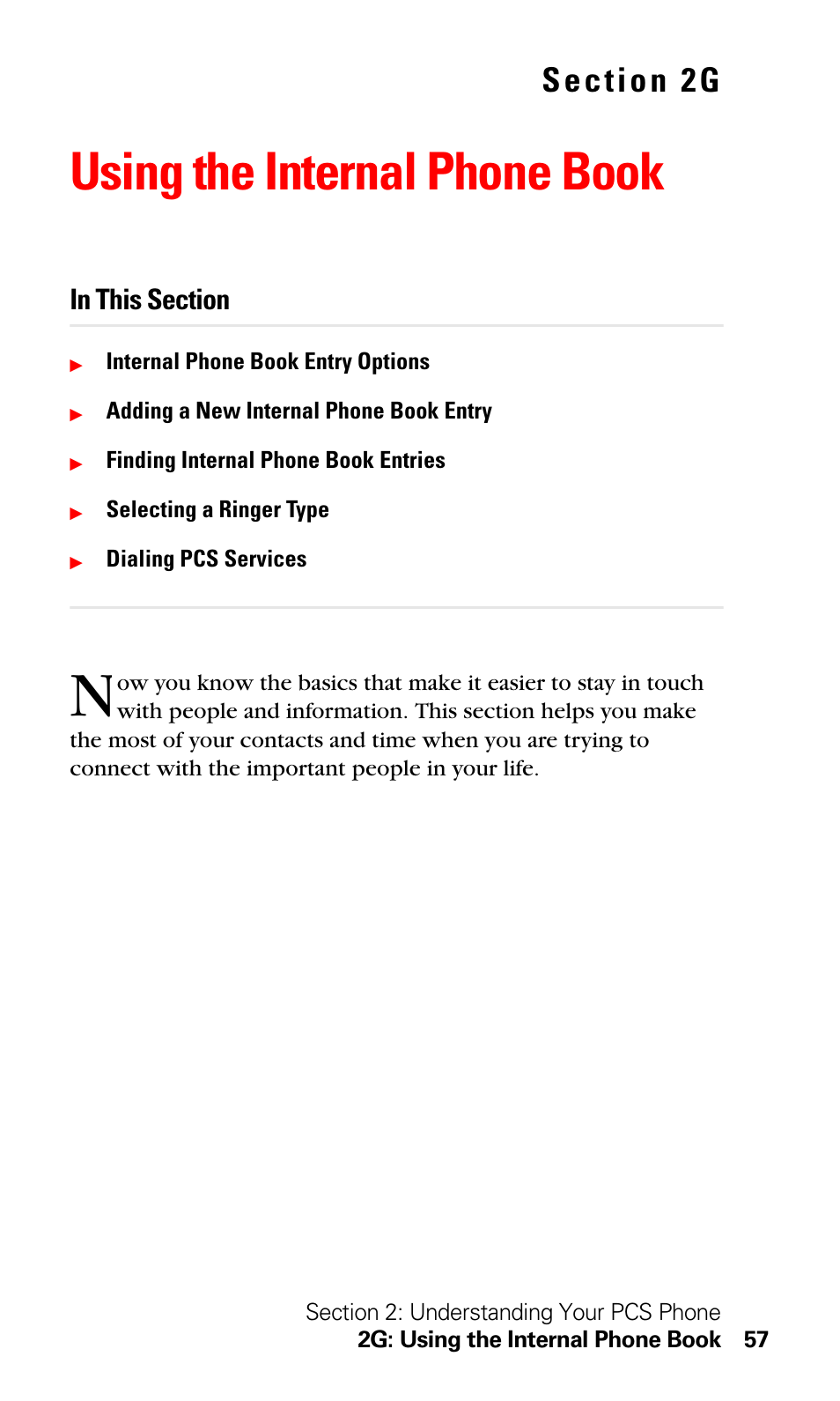 Using the internal phone book, 2g. using the internal phone book | LG Sprint 1200 User Manual | Page 67 / 128