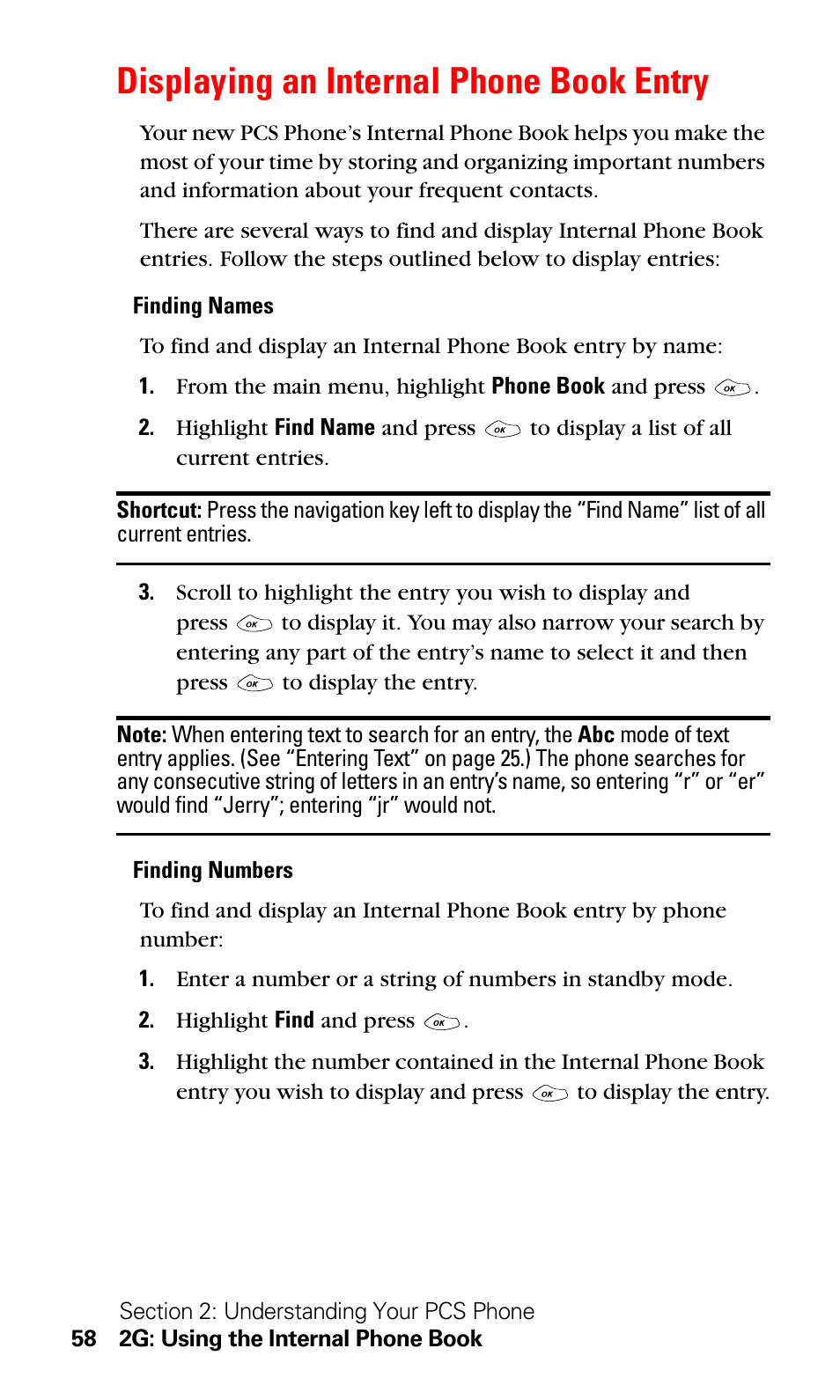 Displaying an internal phone book entry | LG Sprint 1200 User Manual | Page 68 / 128