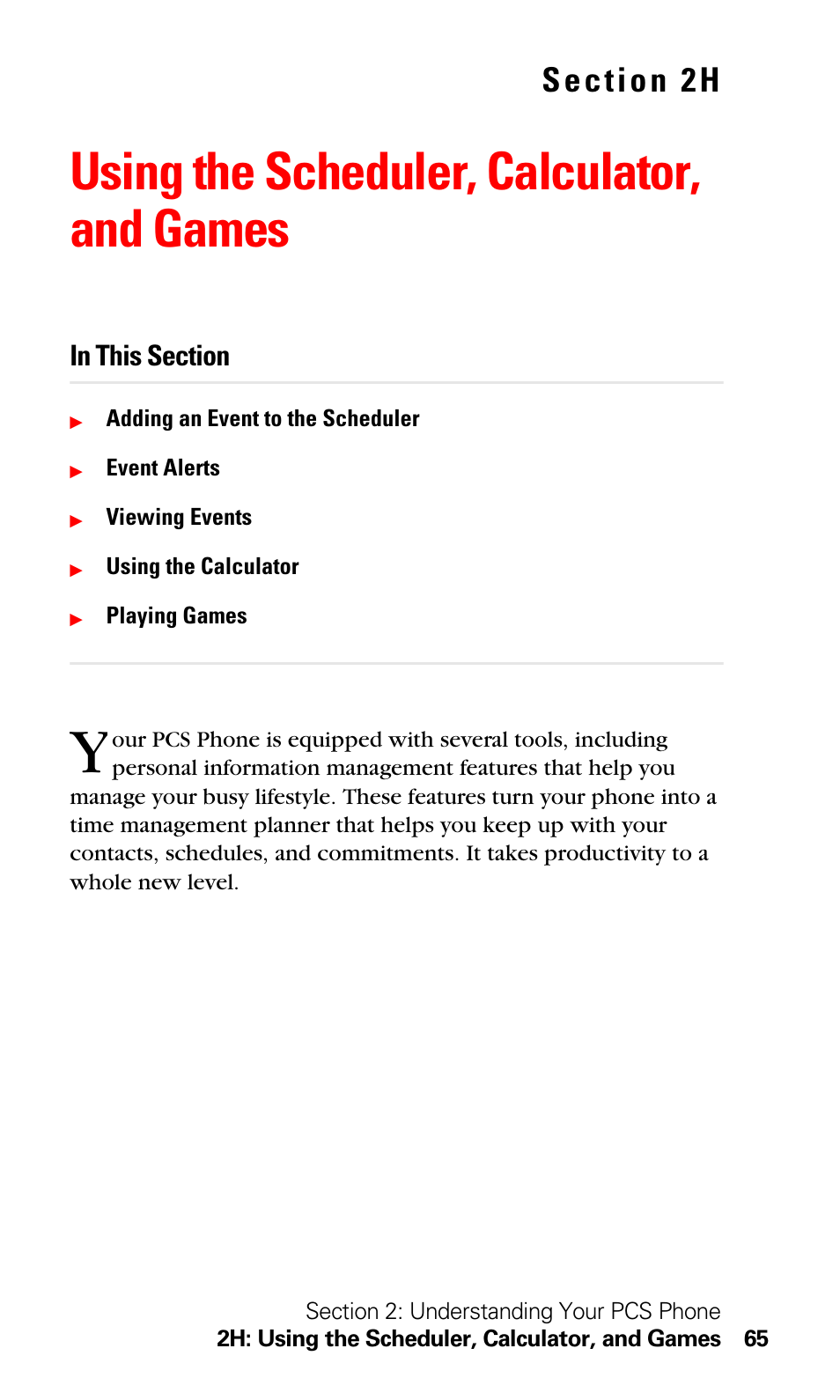 Using the scheduler, calculator, and games, 2h. using the scheduler, calculator, and games | LG Sprint 1200 User Manual | Page 75 / 128