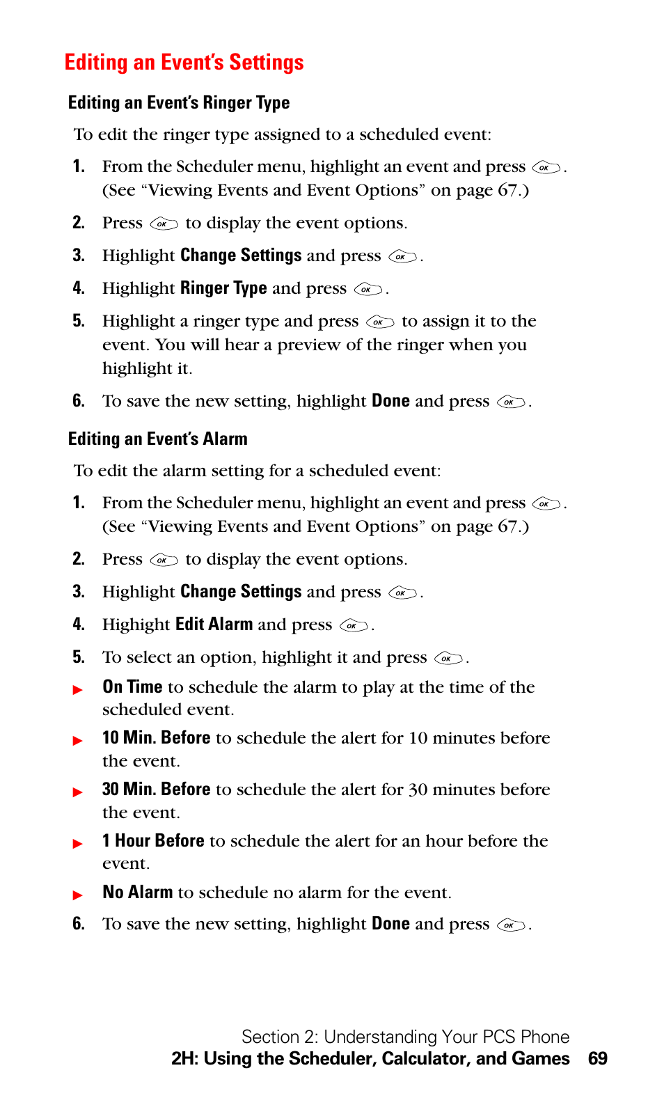 Editing an event’s settings | LG Sprint 1200 User Manual | Page 79 / 128