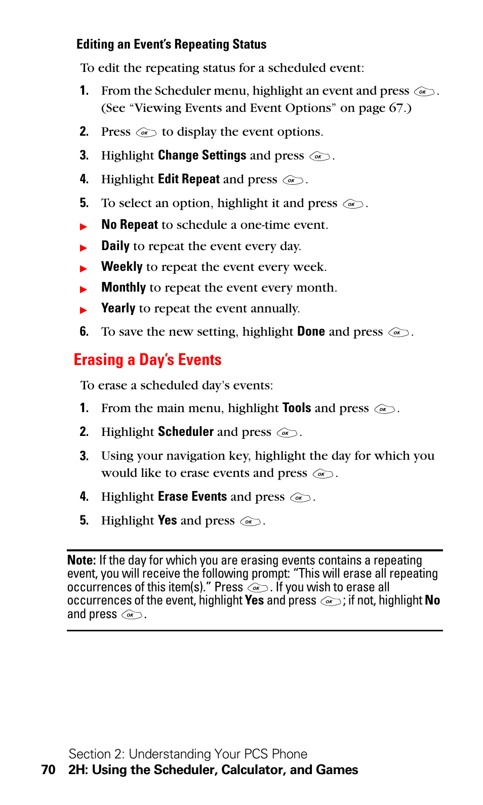 Erasing a day’s events | LG Sprint 1200 User Manual | Page 80 / 128
