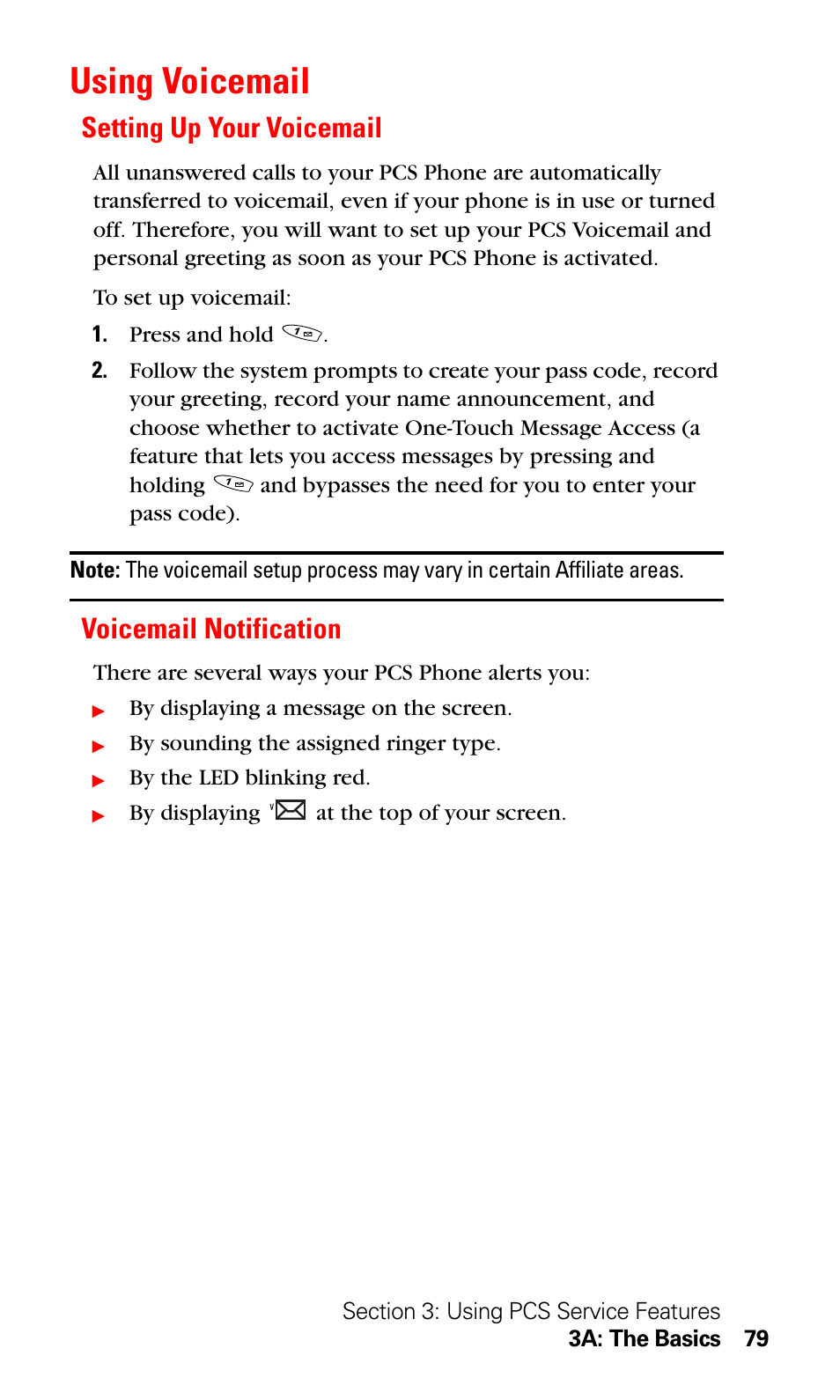 Using voicemail, Setting up your voicemail, Voicemail notification | Setting up your voicemail voicemail notification | LG Sprint 1200 User Manual | Page 89 / 128