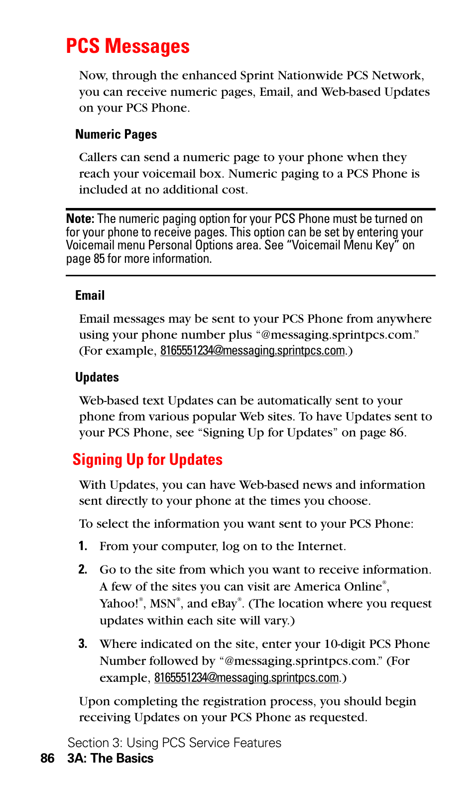 Pcs messages, Signing up for updates | LG Sprint 1200 User Manual | Page 96 / 128