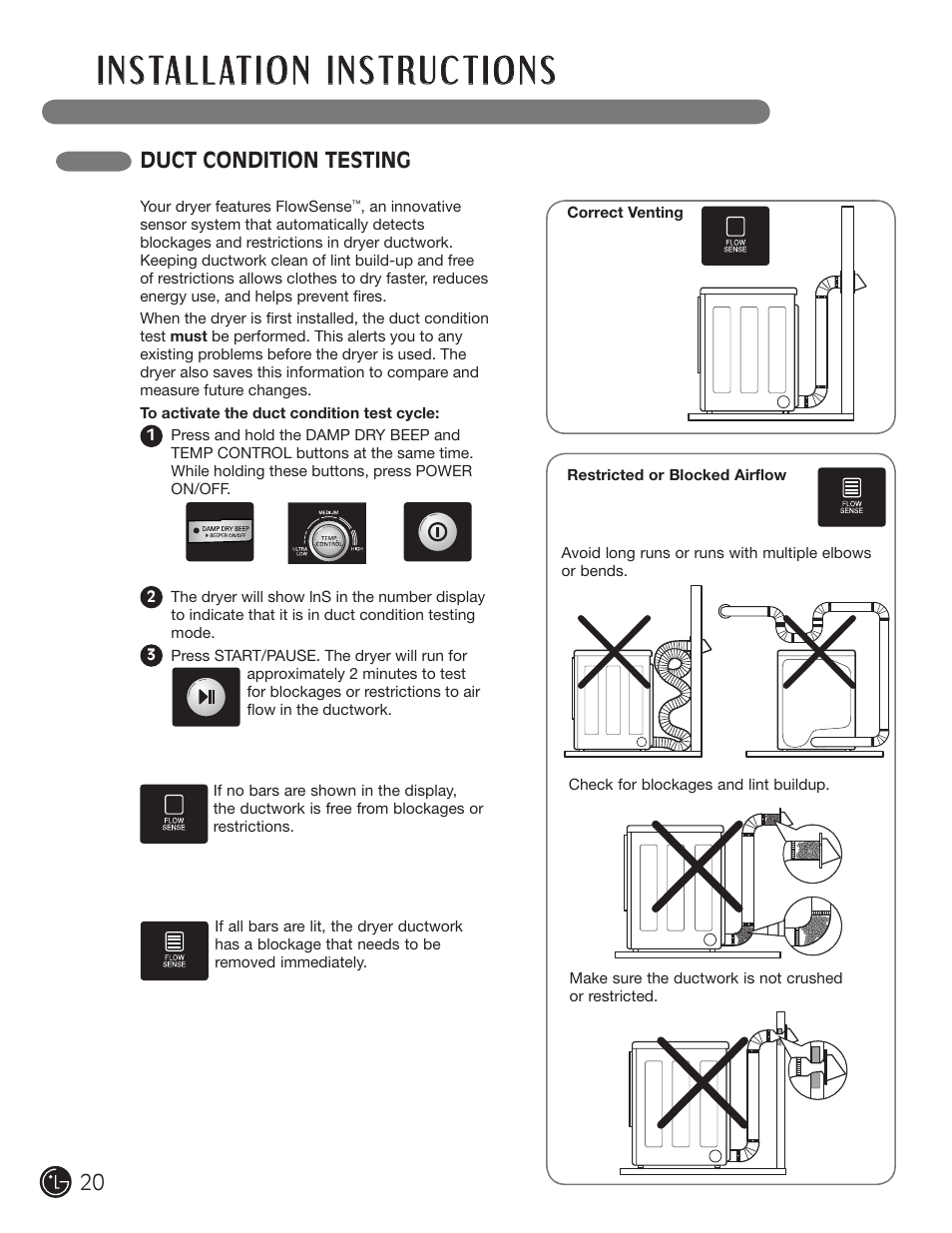 Duct condition testing | LG D5966W User Manual | Page 20 / 80