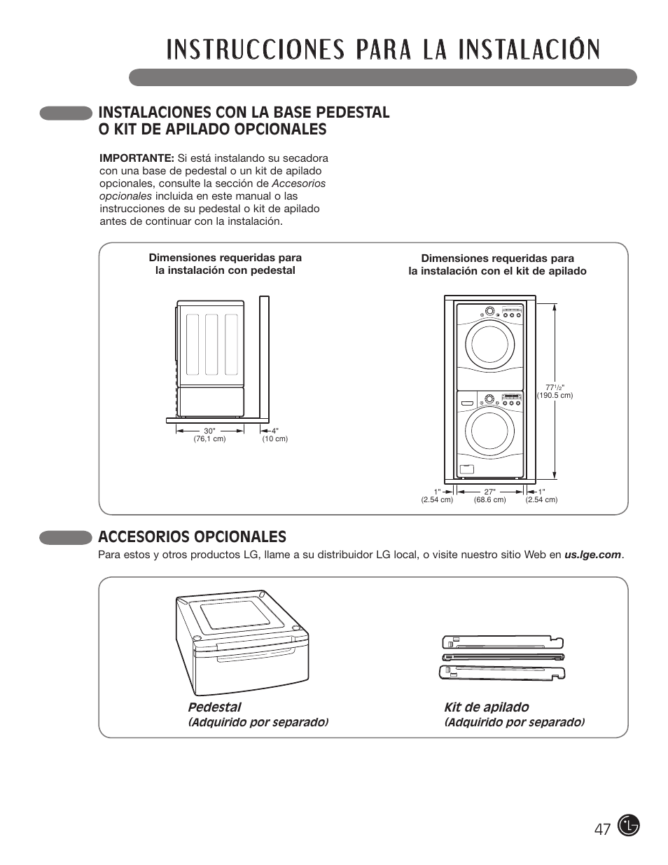 Accesorios opcionales | LG D5966W User Manual | Page 47 / 80