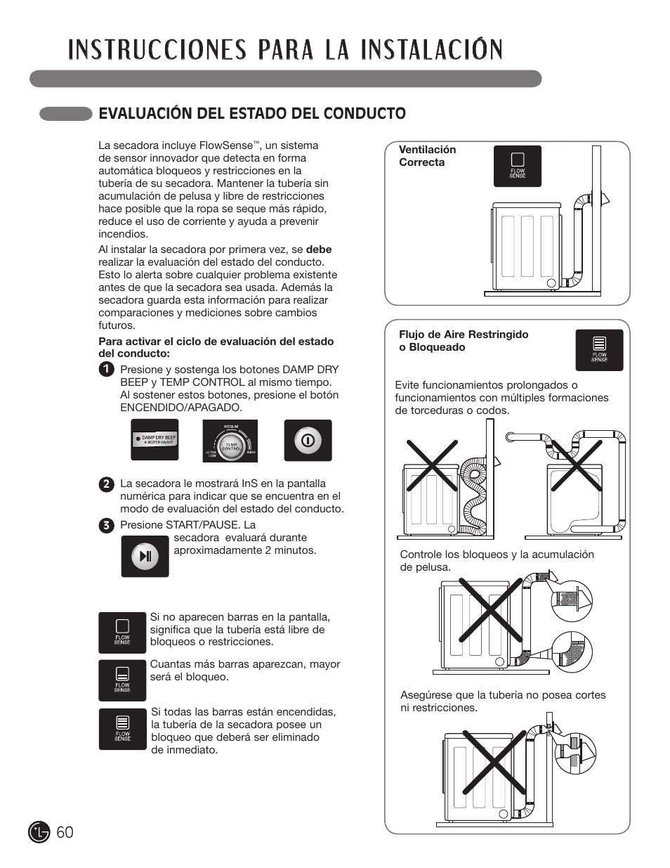 Evaluación del estado del conducto | LG D5966W User Manual | Page 60 / 80