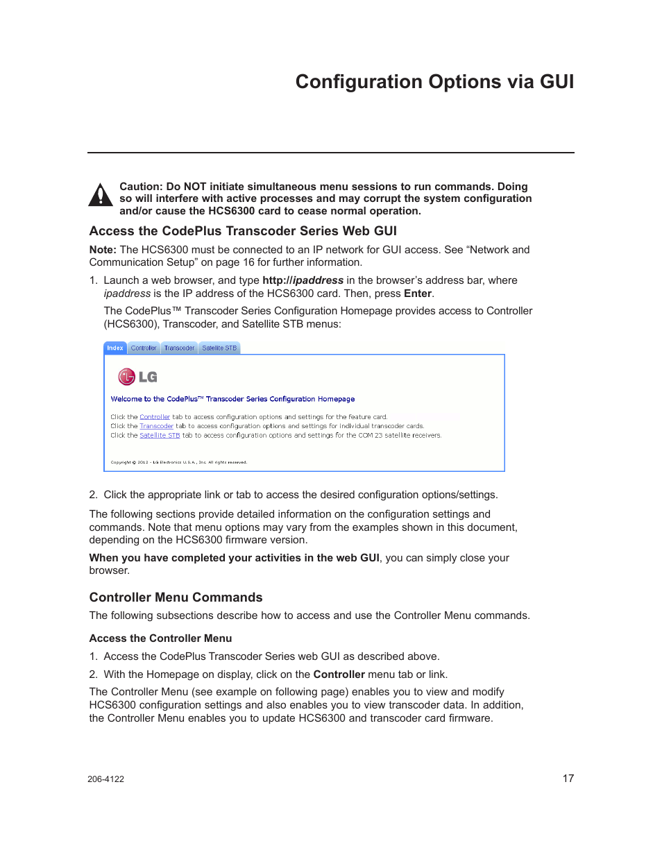 Configuration options via gui | LG HCS6300 User Manual | Page 17 / 52