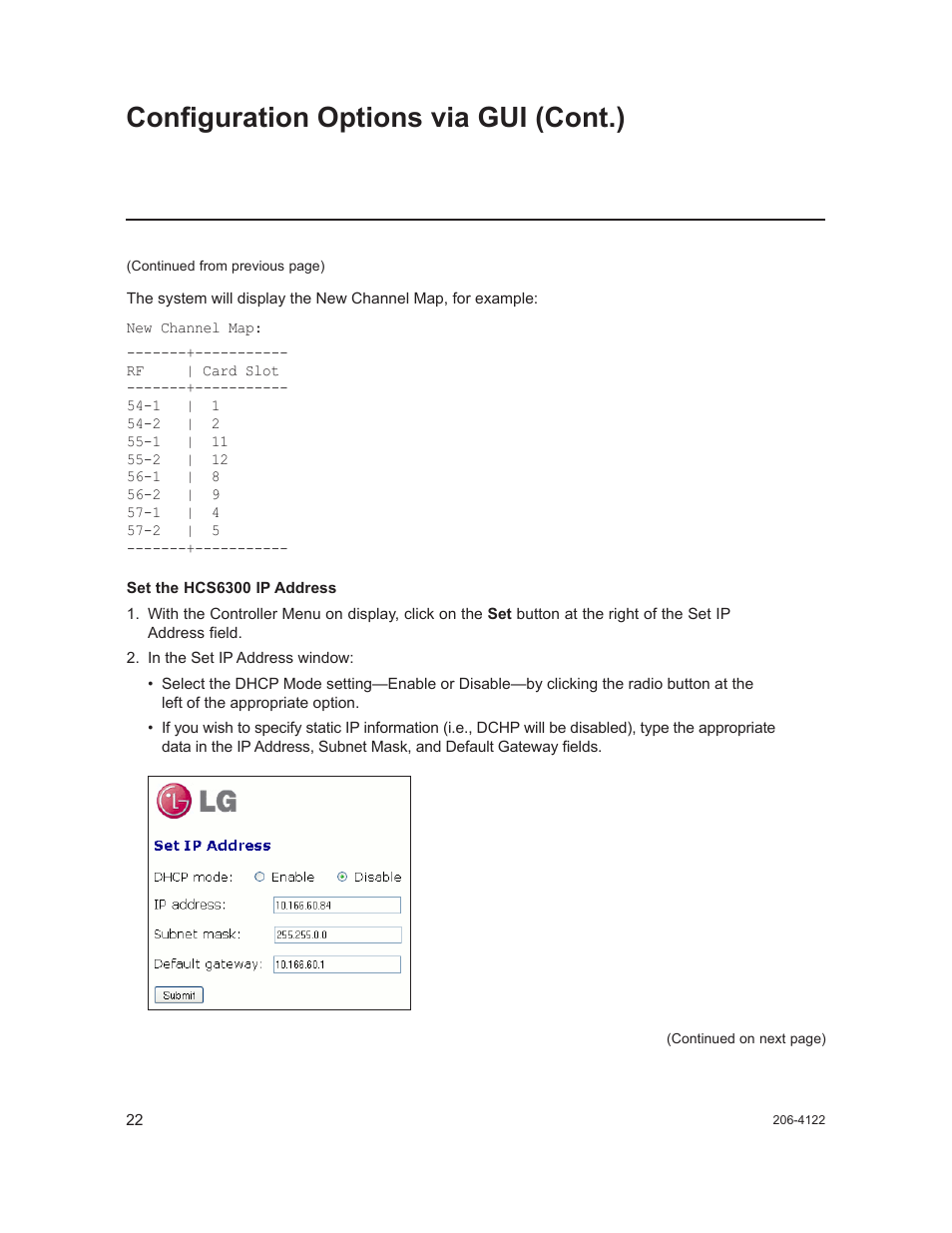 Configuration options via gui (cont.) | LG HCS6300 User Manual | Page 22 / 52