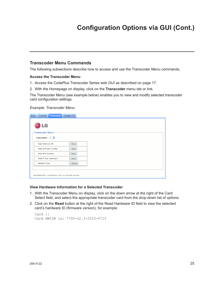 Configuration options via gui (cont.) | LG HCS6300 User Manual | Page 25 / 52