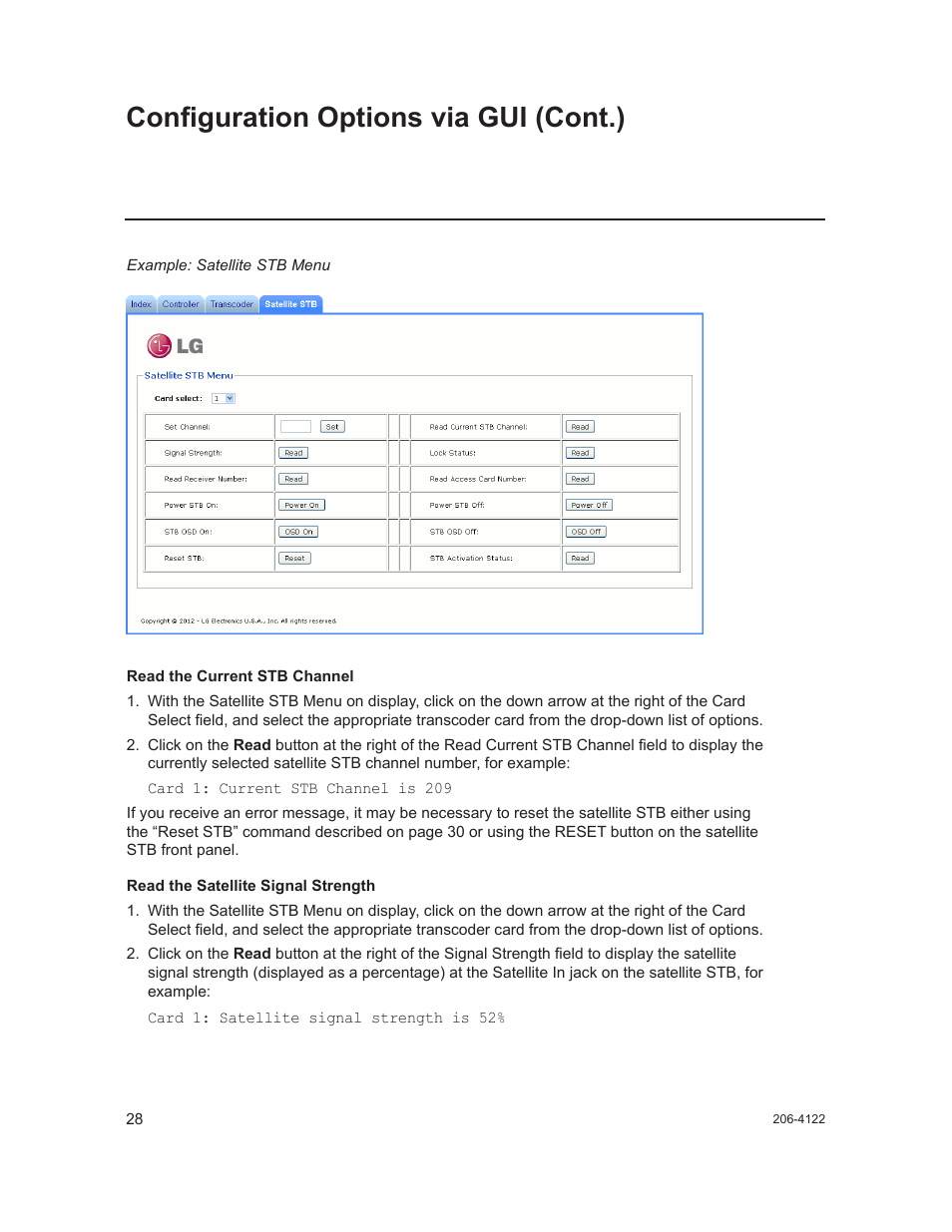 Configuration options via gui (cont.) | LG HCS6300 User Manual | Page 28 / 52