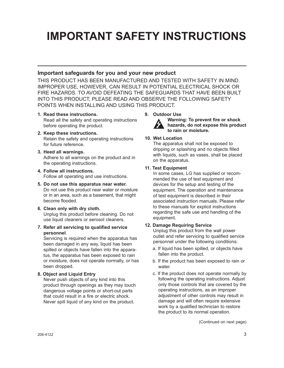 Important safety instructions | LG HCS6300 User Manual | Page 3 / 52