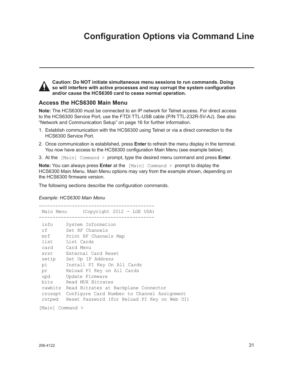 Configuration options via command line | LG HCS6300 User Manual | Page 31 / 52