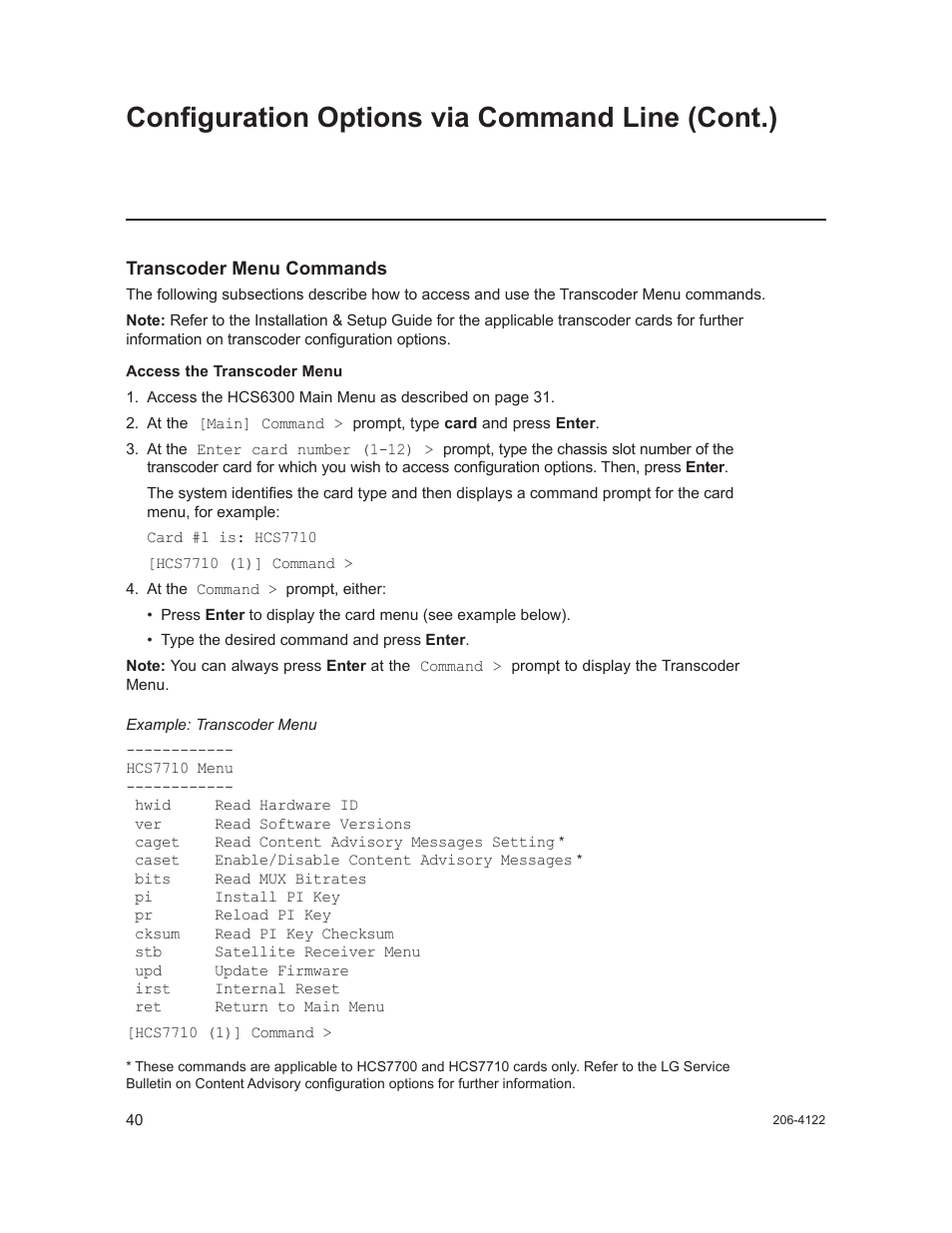 Configuration options via command line (cont.) | LG HCS6300 User Manual | Page 40 / 52