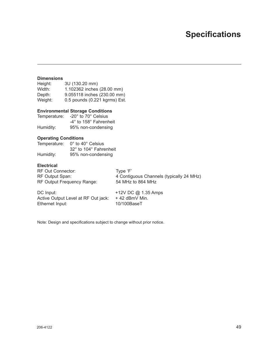 Specifications | LG HCS6300 User Manual | Page 49 / 52