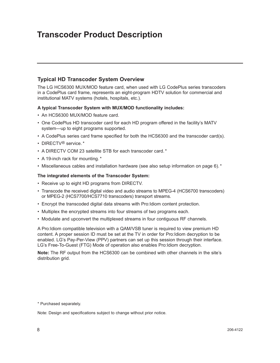 Transcoder product description | LG HCS6300 User Manual | Page 8 / 52